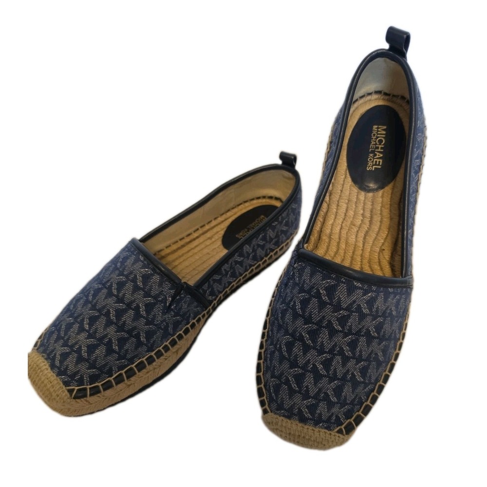 Michael Kors Lenny Logo Jacquard Slip-On Espadrille In Denim/Navy Size 6.5M EUC